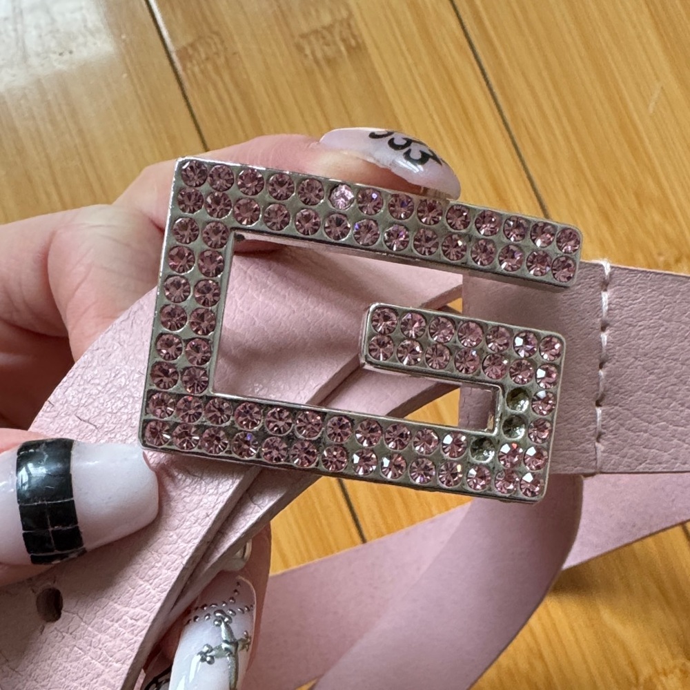 Guess Pink Belt with Rhinestone Buckle